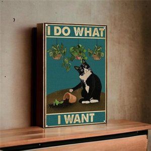 Tin Sign | I Do What I Want Wall Plaque | Funny Black Cat Retro Poster | 8x12in